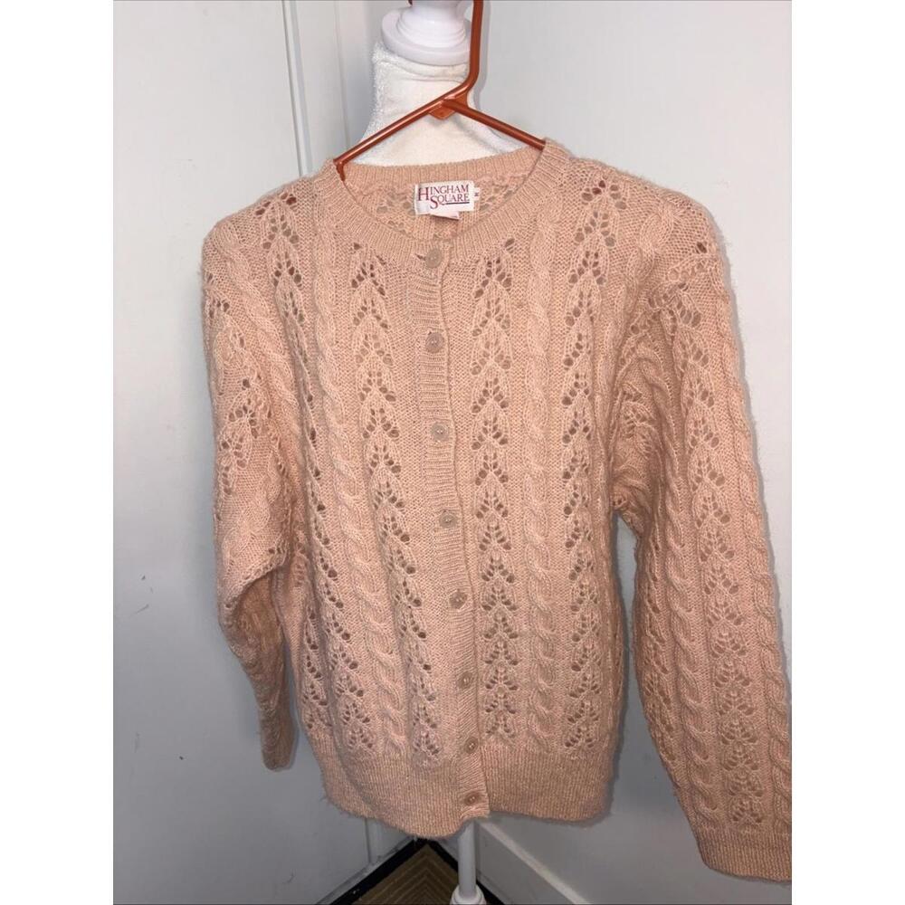 Hingham square Peach Mohair Wool Blend Button Up Medium Cable In